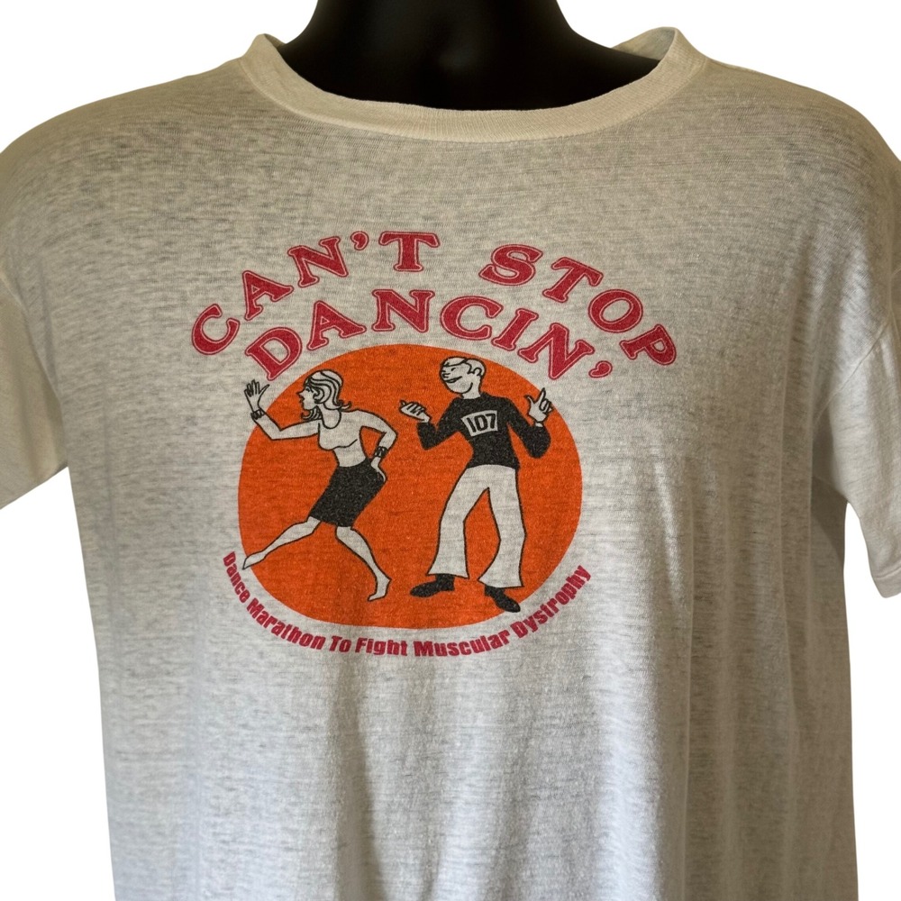 Vintage 80s Cant Stop Dancin Dance Marathon Graphic T-Shirt White Single Stitch